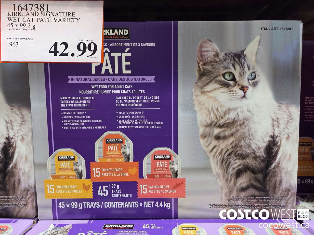 1647381 KIRKLAND SIGNATURE VARIETY WET CAT FOOD 45 X 99.2G $42.99