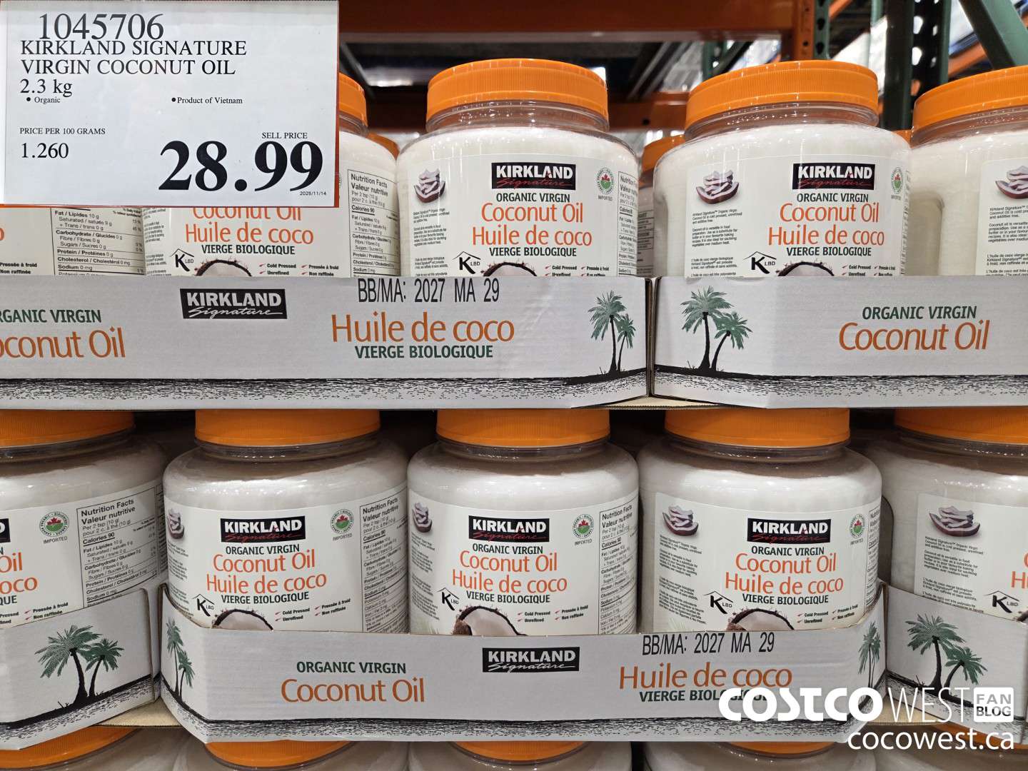 1045706 KIRKLAND SIGNATURE VIRGIN COCONUT OIL 2.3 kg $28.99