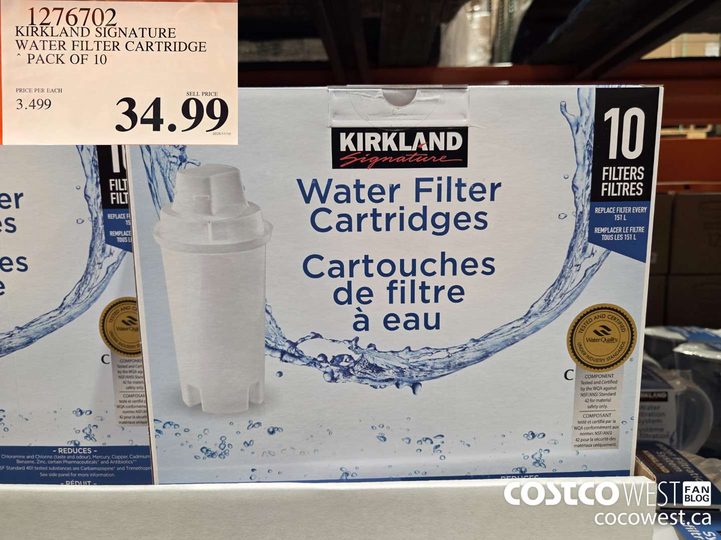 1276702 KIRKLAND SIGNATURE WATER FILTER CARTRIDGE PACK OF 10 $34.99