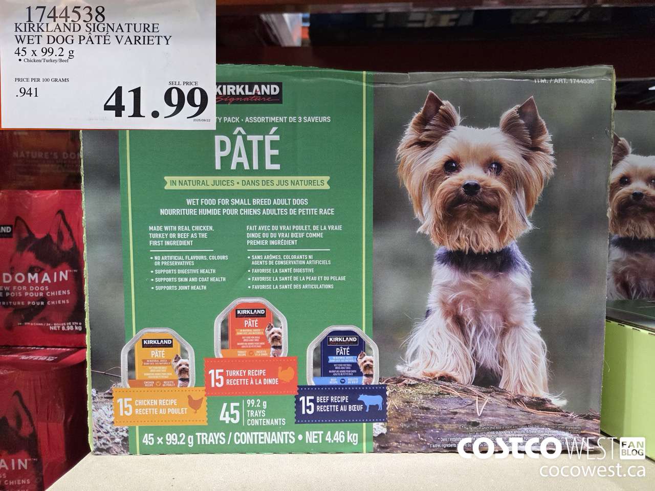 1744538 KIRKLAND SIGNATURE WET DOG PATE VARIETY 45 X 99.2G $41.99