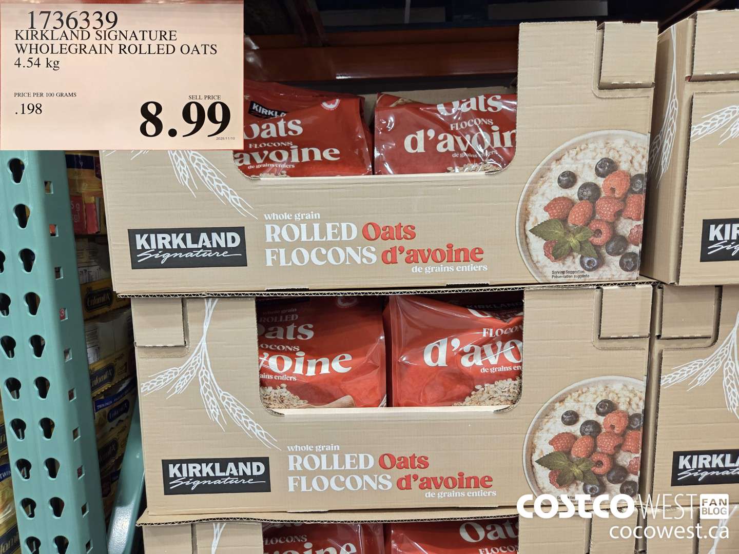 1736339 KIRKLAND SIGNATURE WHOLEGRAIN ROLLED OATS 4.54 kg $8.99