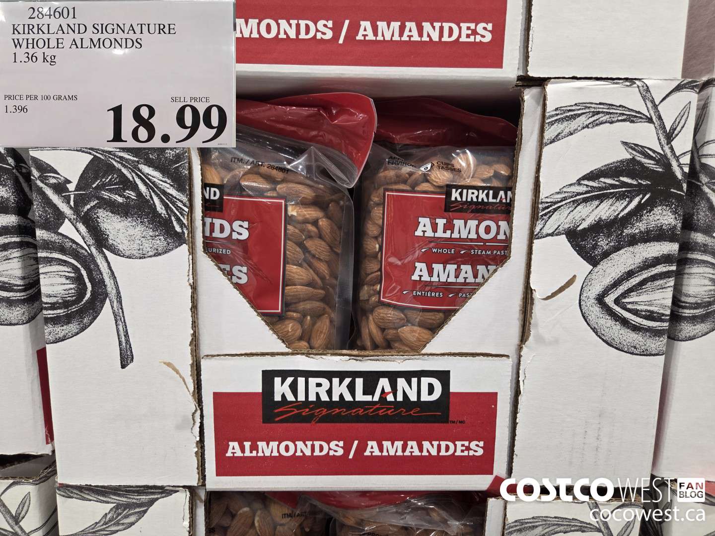 284601 KIRKLAND SIGNATURE WHOLE ALMONDS 1.36 kg $18.99