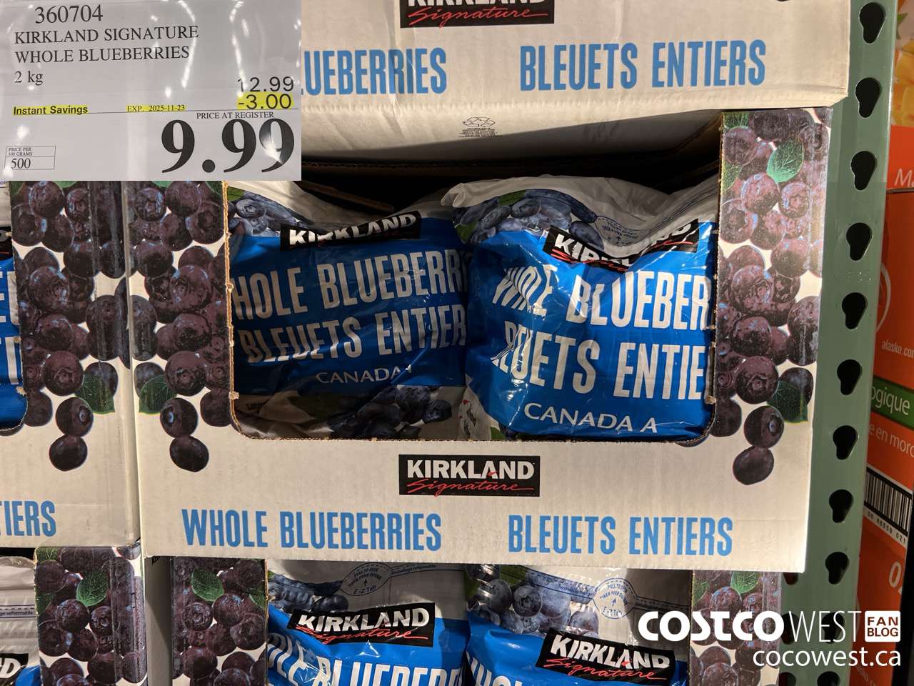 360704 KIRKLAND SIGNATURE WHOLE BLUEBERRIES 2 kg ($3.00 INSTANT SAVINGS EXPIRES ON 2025-11-23) $9.99