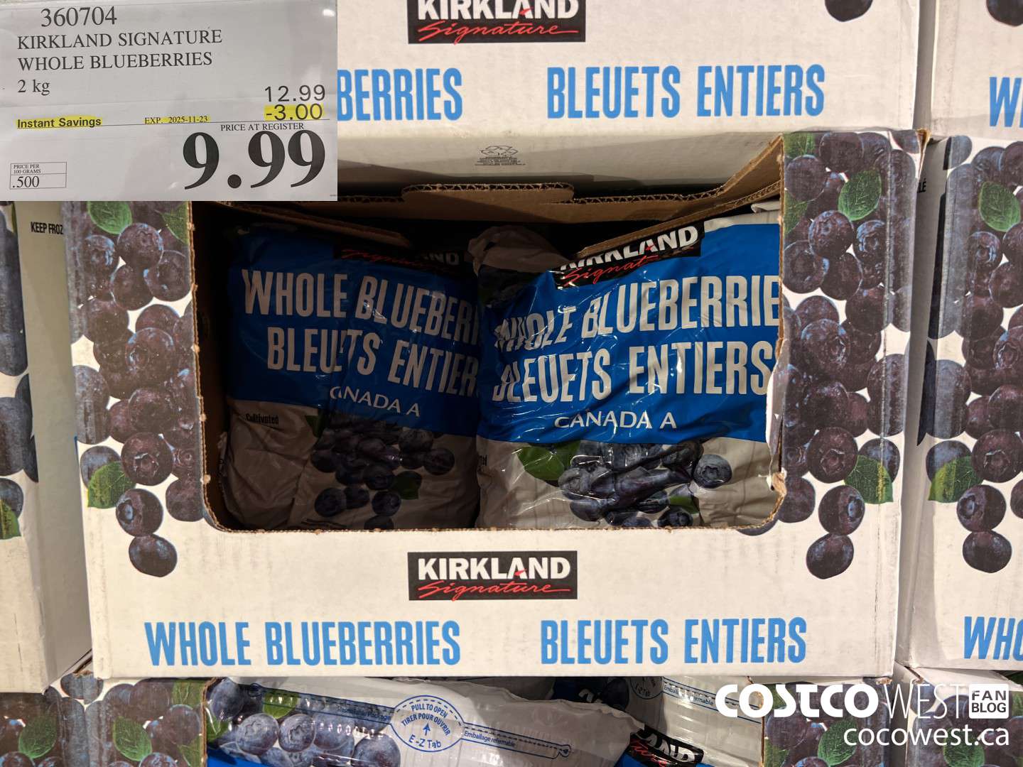 360704 KIRKLAND SIGNATURE WHOLE BLUEBERRIES 2 kg ($3.00 INSTANT SAVINGS EXPIRES ON 2025-11-23) $9.99