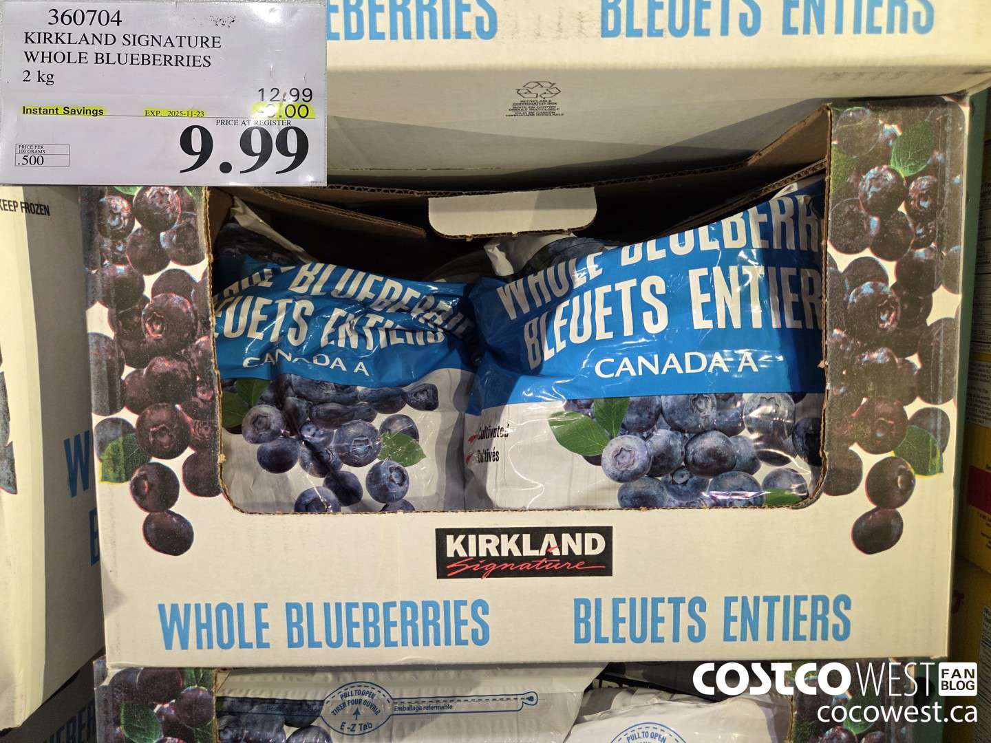 360704 KIRKLAND SIGNATURE WHOLE BLUEBERRIES 2 kg ($3.00 INSTANT SAVINGS EXPIRES ON 2025-11-23) $9.99