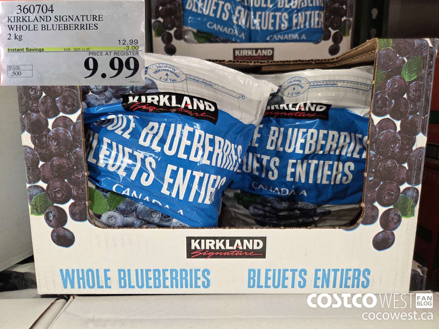 360704 KIRKLAND SIGNATURE WHOLE BLUEBERRIES 2 kg ($3.00 INSTANT SAVINGS EXPIRES ON 2025-11-23) $9.99