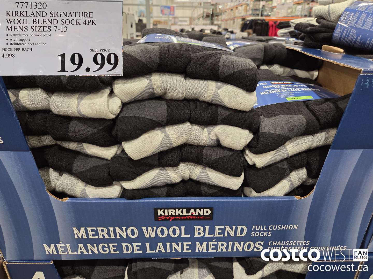 7771320 KIRKLAND SIGNATURE WOOL BLEND SOCK 4PK MENS SIZES 7-13 $19.99