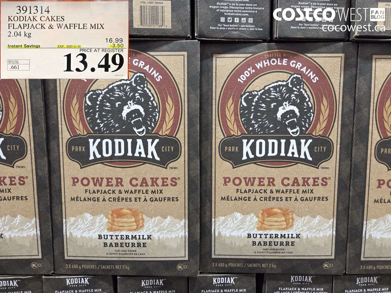 391314 KODIAK CAKES FLAPJACK & WAFFLE MIX 2.04 kg ($3.50 INSTANT SAVINGS EXPIRES ON 2025-11-30) $13.49