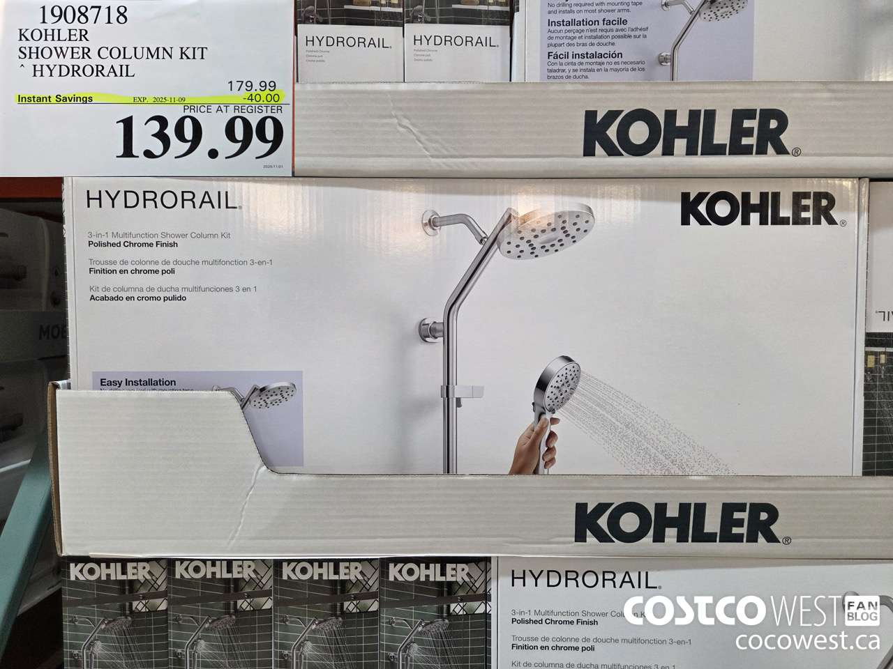 1908718 KOHLER SHOWER COLUMN KIT HYDRORAIL ($40.00 INSTANT SAVINGS EXPIRES ON 2025-11-09) $139.99