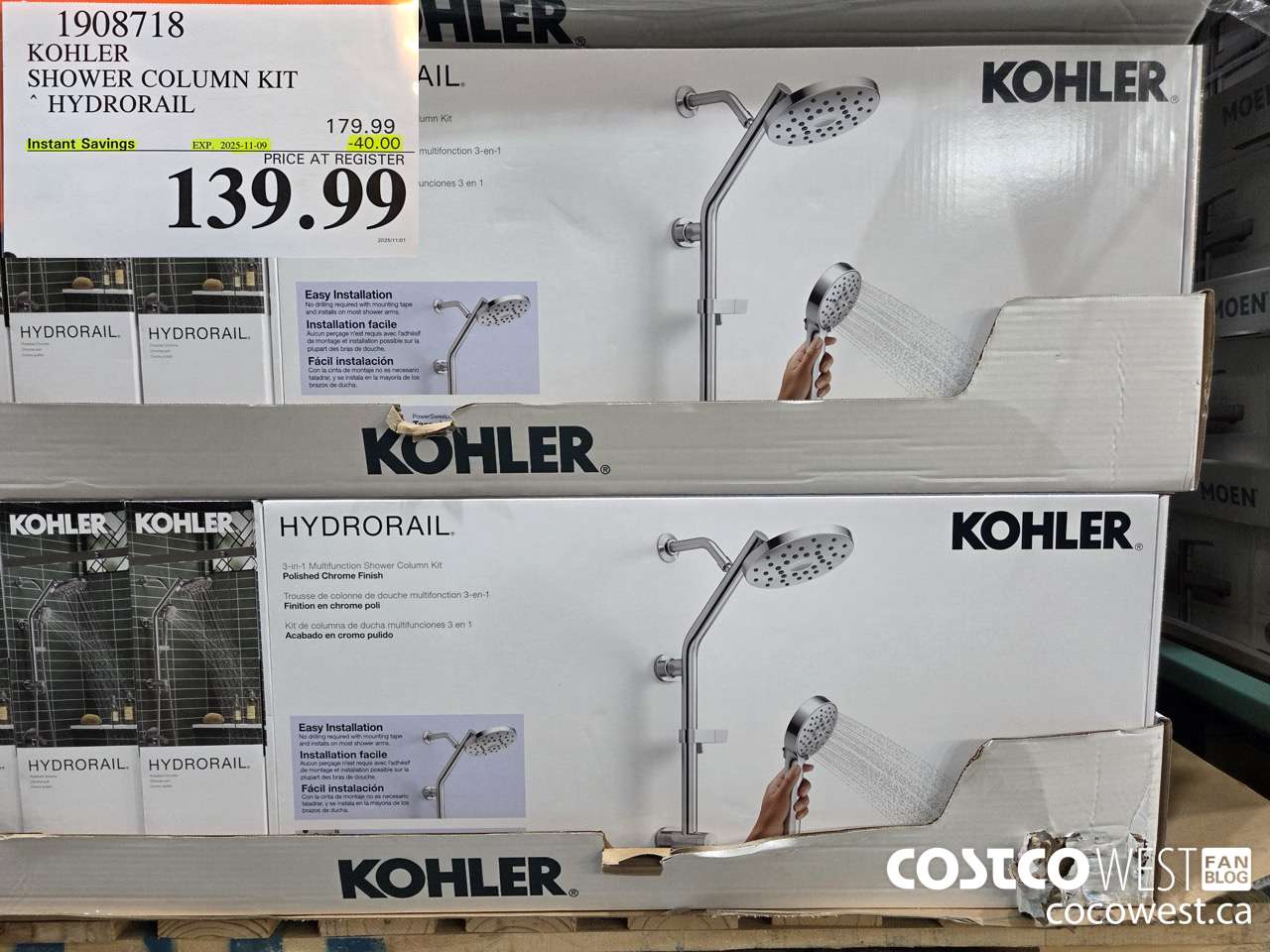 1908718 KOHLER SHOWER COLUMN KIT HYDRORAIL ($40.00 INSTANT SAVINGS EXPIRES ON 2025-11-09) $139.99
