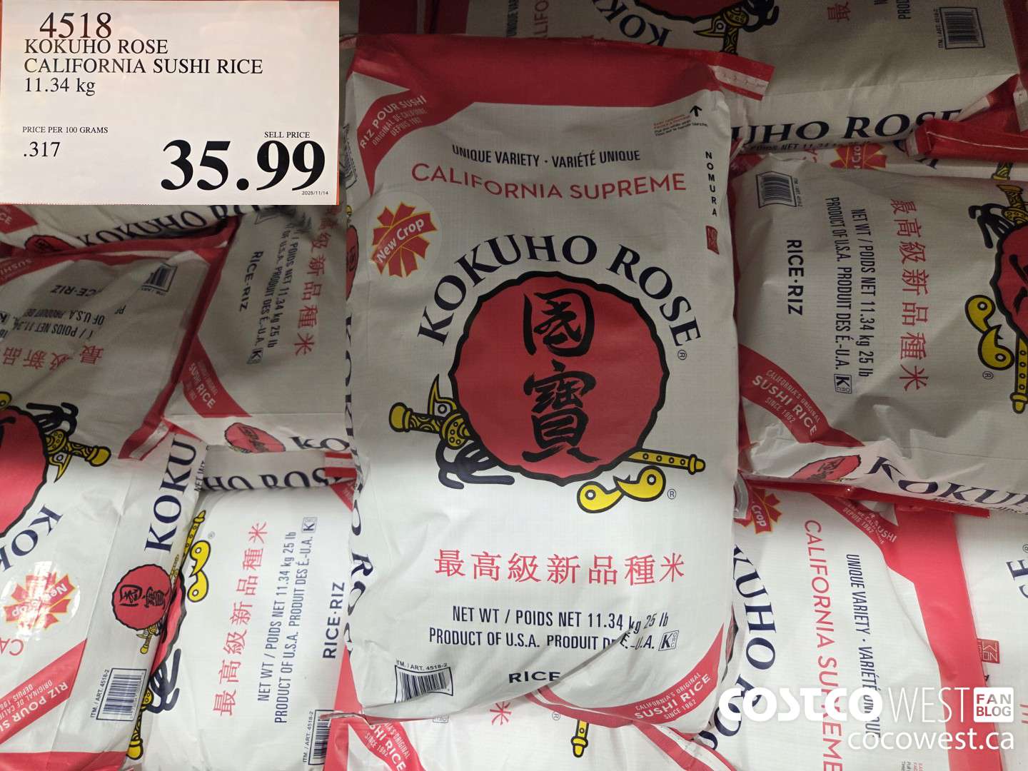 4518 KOKUHO ROSE CALIFORNIA SUSHI RICE 11.34 kg $35.99