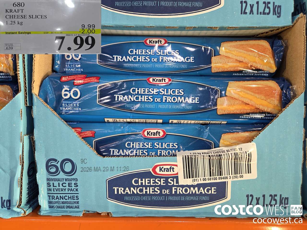 680 KRAFT CHEESE SLICES 1.25 kg ($2.00 INSTANT SAVINGS EXPIRES ON 2025-11-09) $7.99
