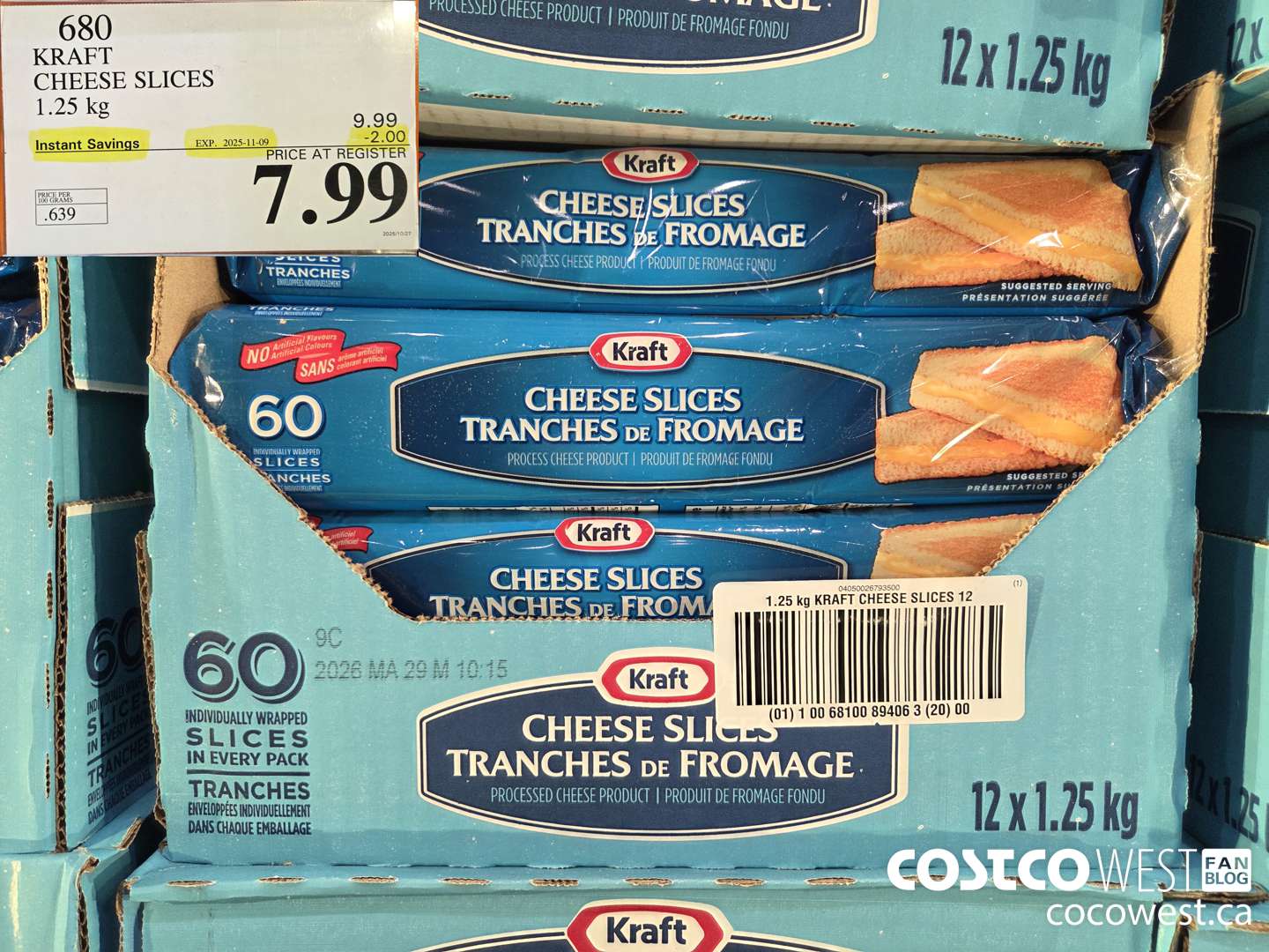 680 KRAFT CHEESE SLICES 1.25 kg ($2.00 INSTANT SAVINGS EXPIRES ON 2025-11-09) $7.99