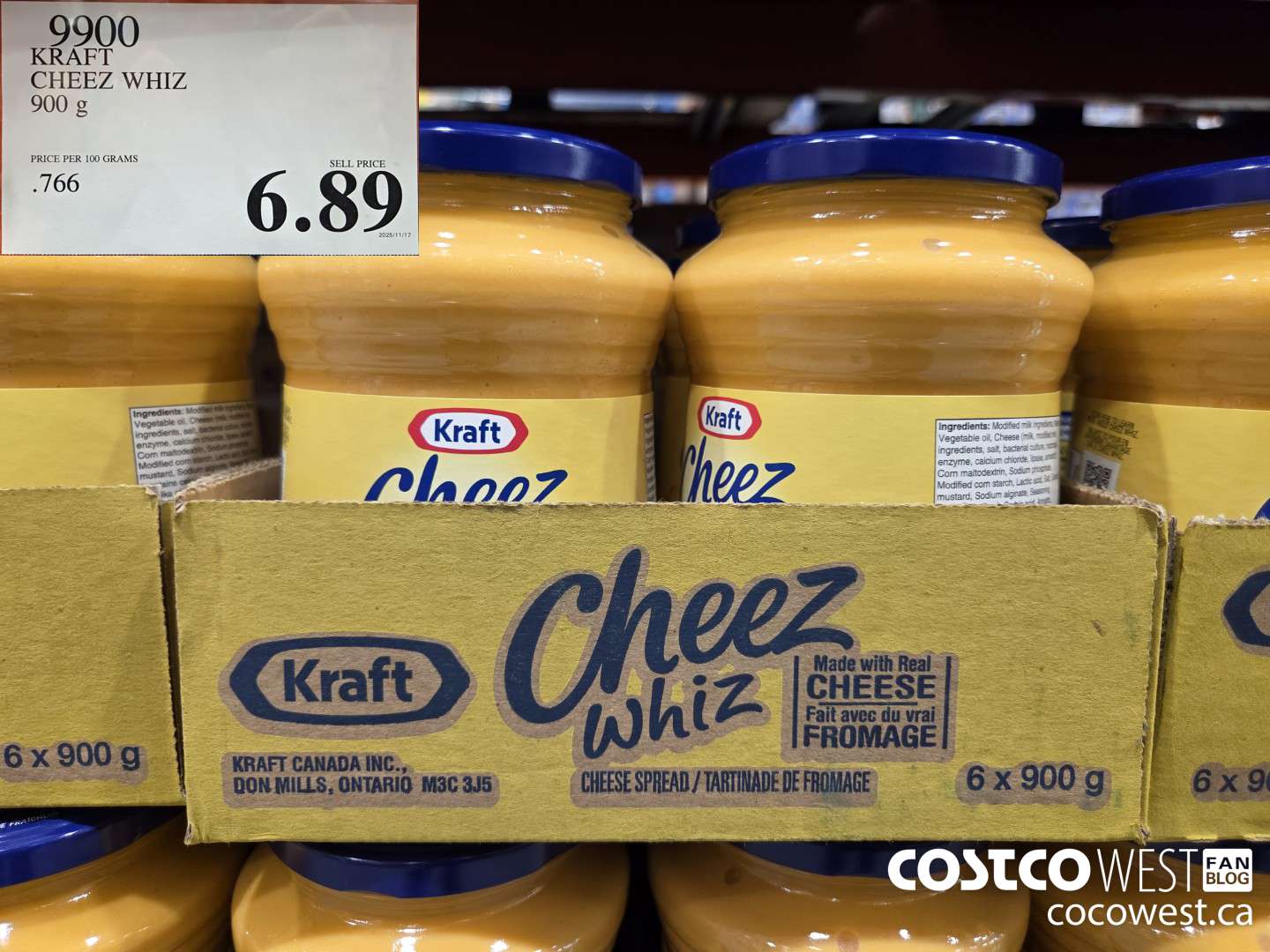 9900 KRAFT CHEEZ WHIZ CHEESE SPREAD 900 G $6.89