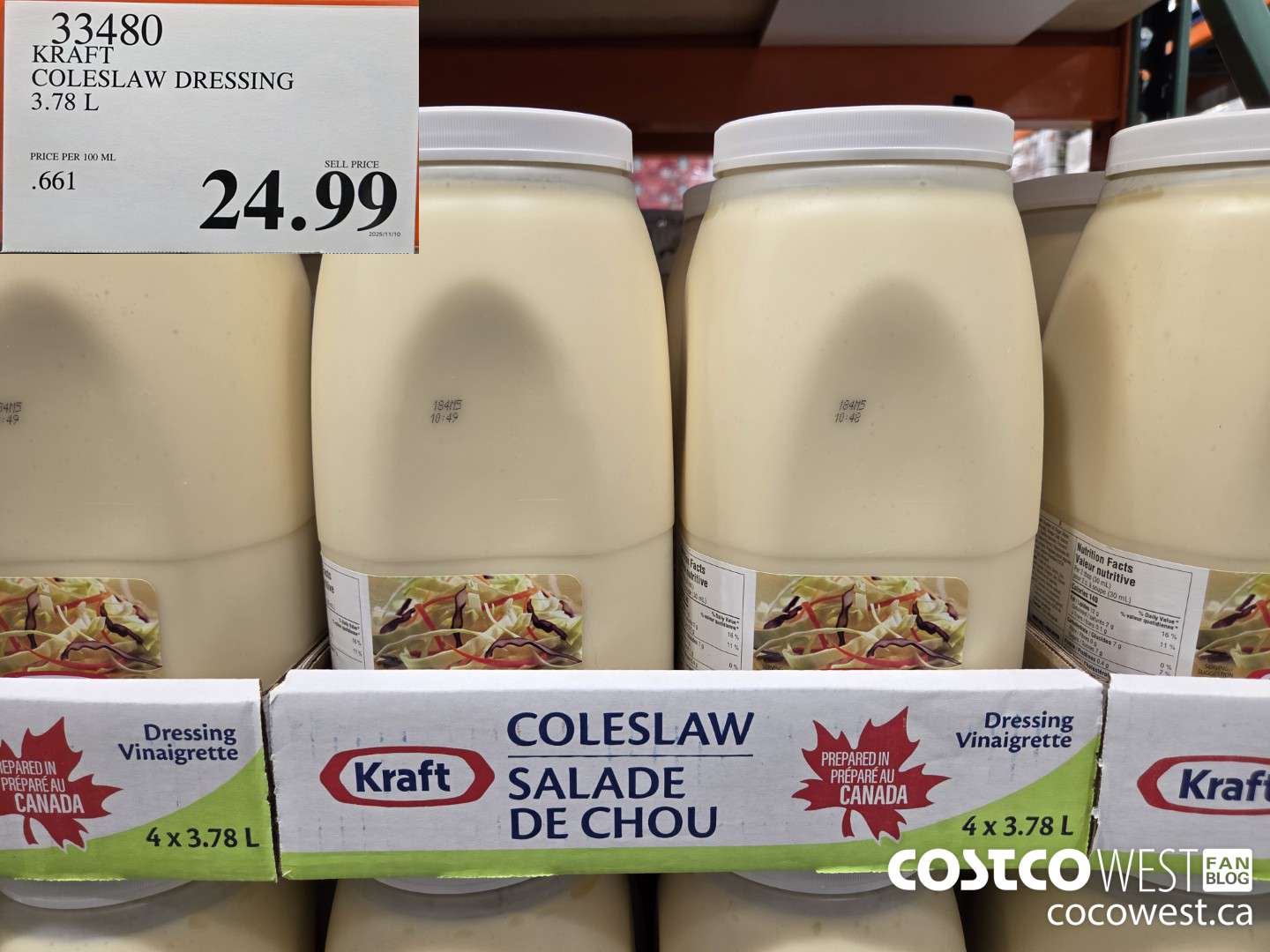 33480 KRAFT COLESLAW DRESSING 3.78 L $24.99