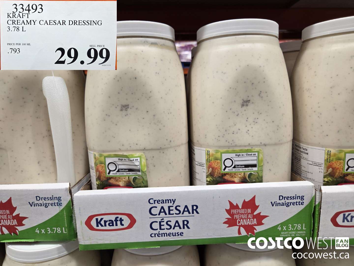 33493 KRAFT CREAMY CAESAR DRESSING 3.78 L $29.99
