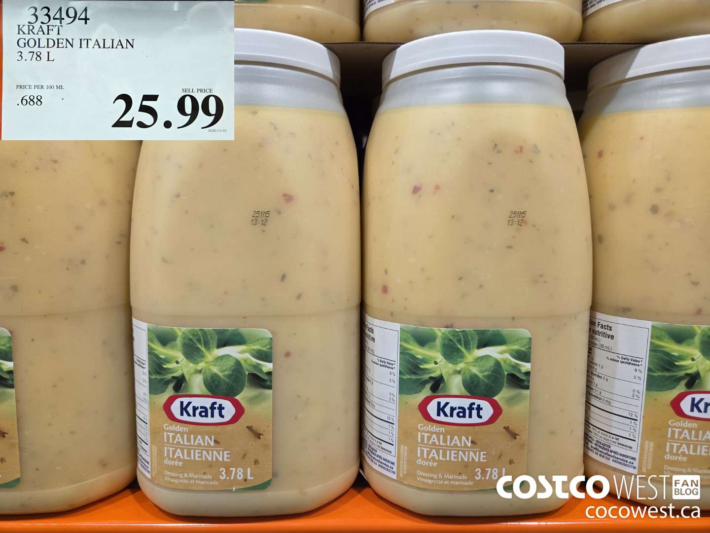 33494 KRAFT GOLDEN ITALIAN 3.78 L $25.99