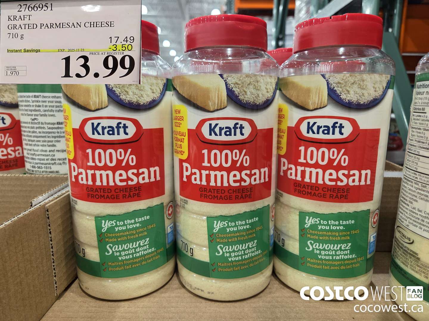2766951 KRAFT GRATED PARMESAN CHEESE ($3.50 INSTANT SAVINGS EXPIRES ON 2025-11-23) $13.99