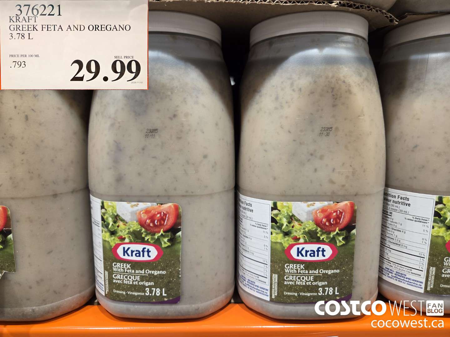 376221 KRAFT GREEK FETA AND OREGANO 3.78 L $29.99