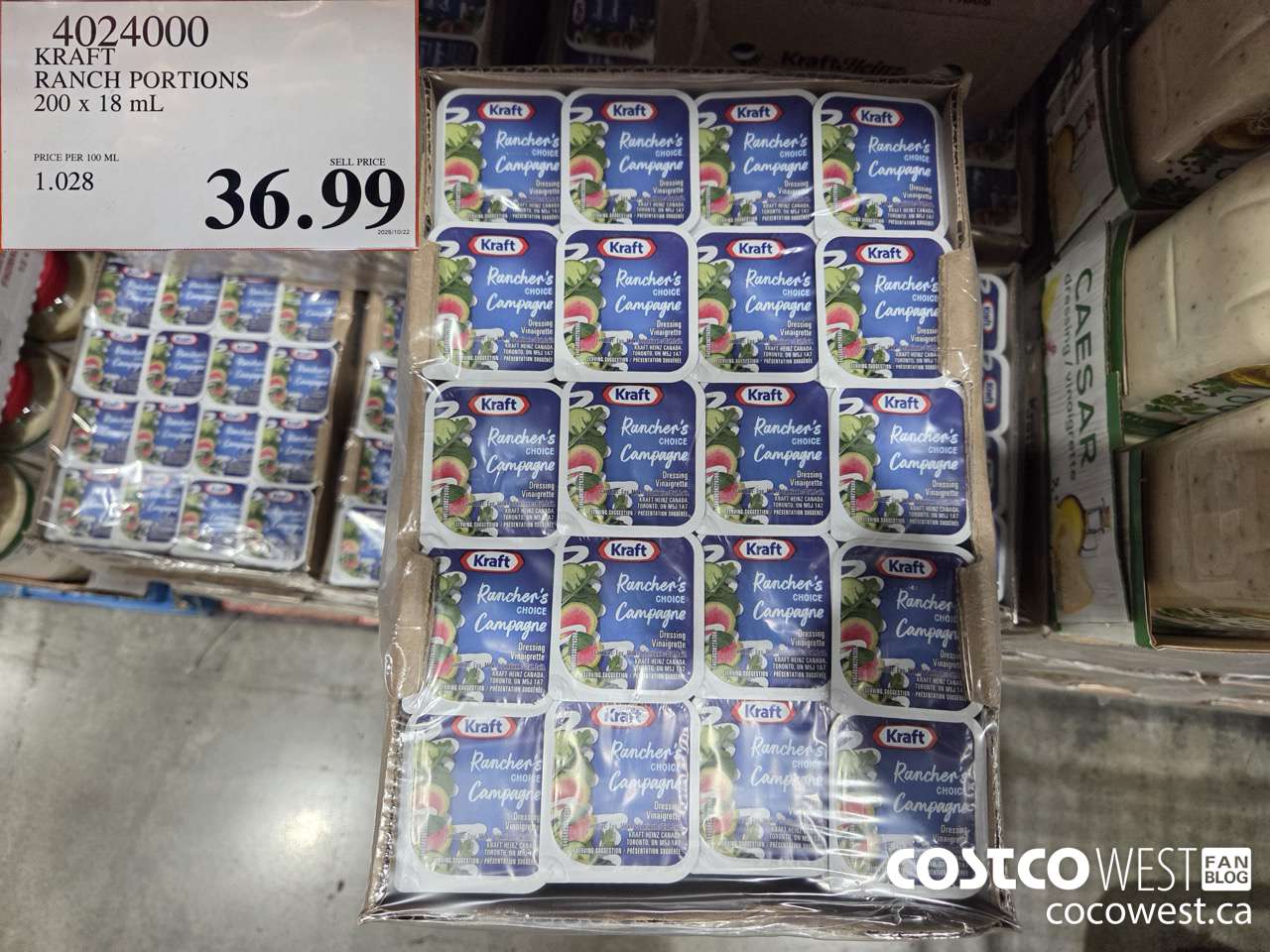 4024000 KRAFT RANCH PORTIONS 200 X 18 ML $36.99