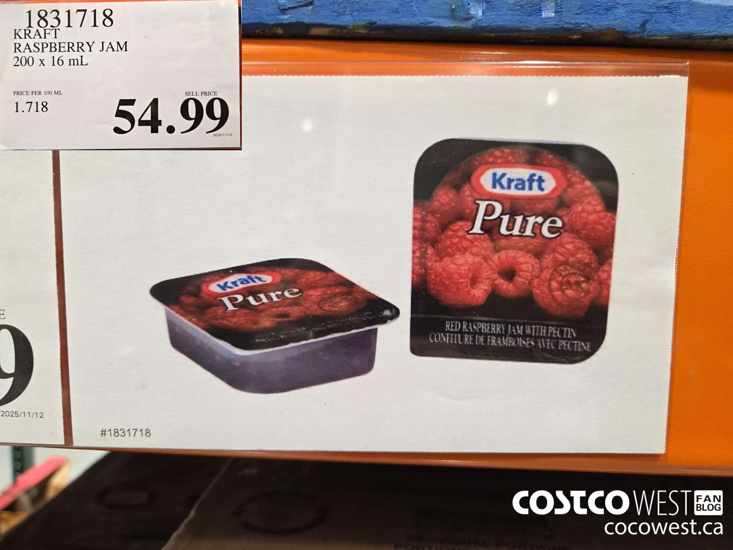 1831718 KRAFT RASPBERRY JAM 200 x 16 mL $54.99