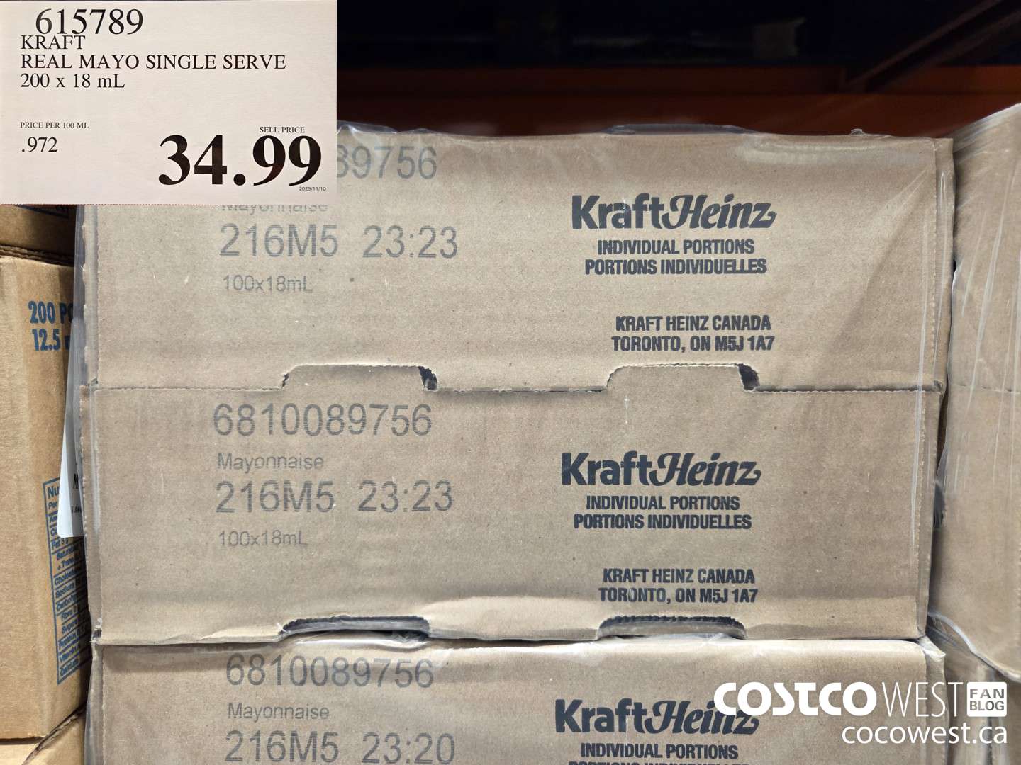 615789 KRAFT REAL MAYO SINGLE SERVE 200 x 18 mL $34.99