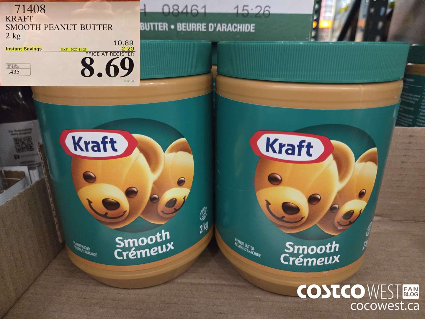 71408 KRAFT SMOOTH PEANUT BUTTER 2 kg ($2.20 INSTANT SAVINGS EXPIRES ON 2025-11-23) $8.69