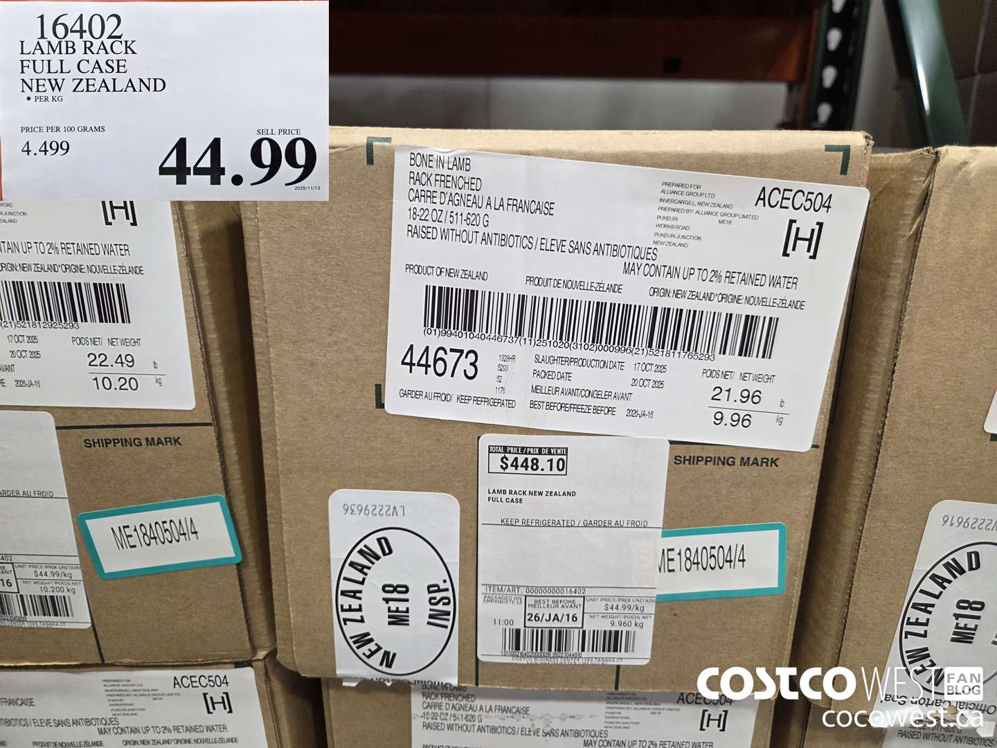 16402 LAMB RACK FULL CASE NEW ZEALAND $44.99