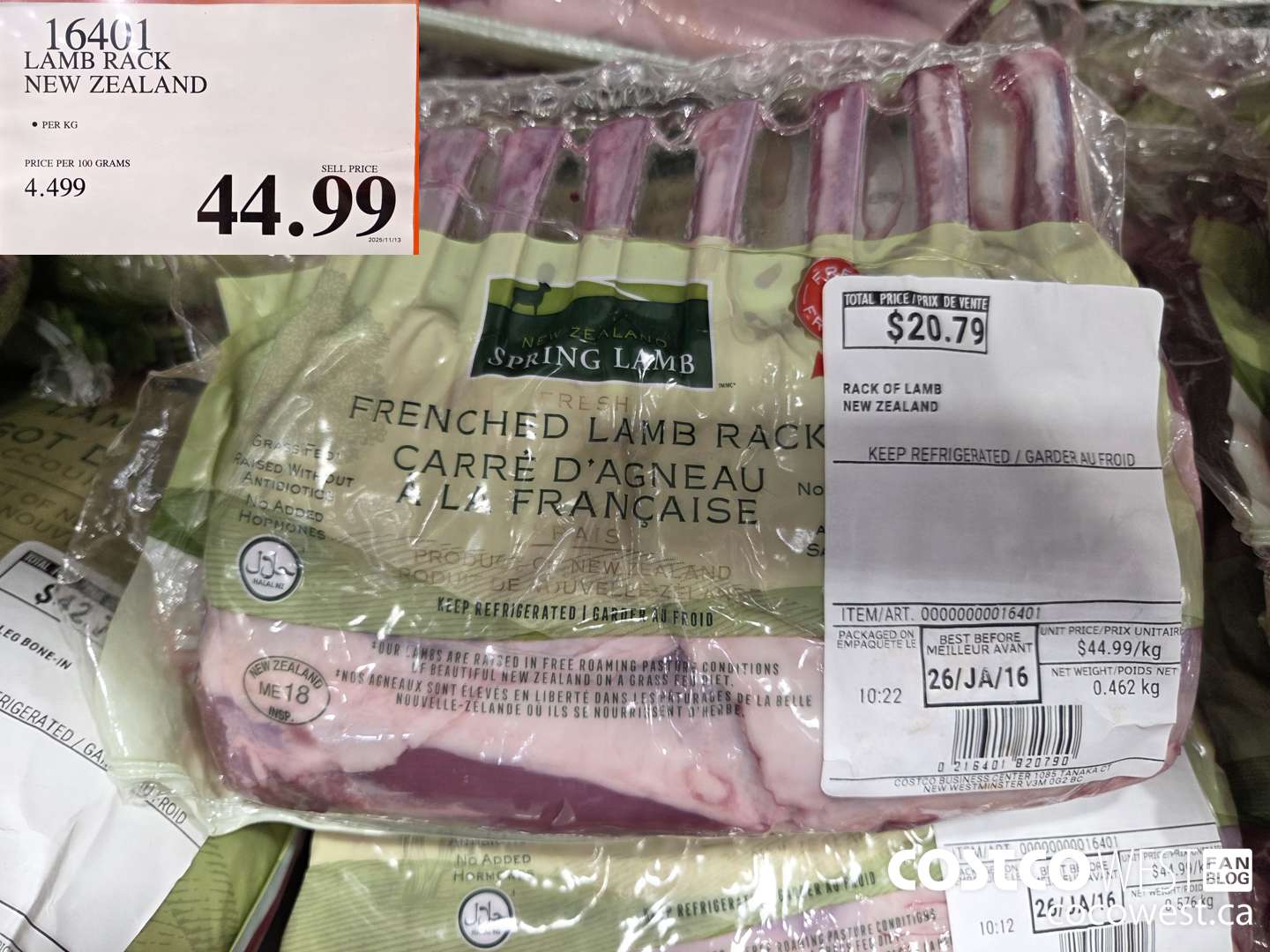 16401 LAMB RACK NEW ZEALAND $44.99