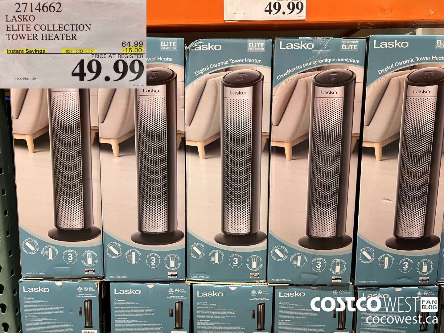 2714662 LASKO ELITE COLLECTION TOWER HEATER ($15.00 INSTANT SAVINGS EXPIRES ON 2025-11-16) $449.99