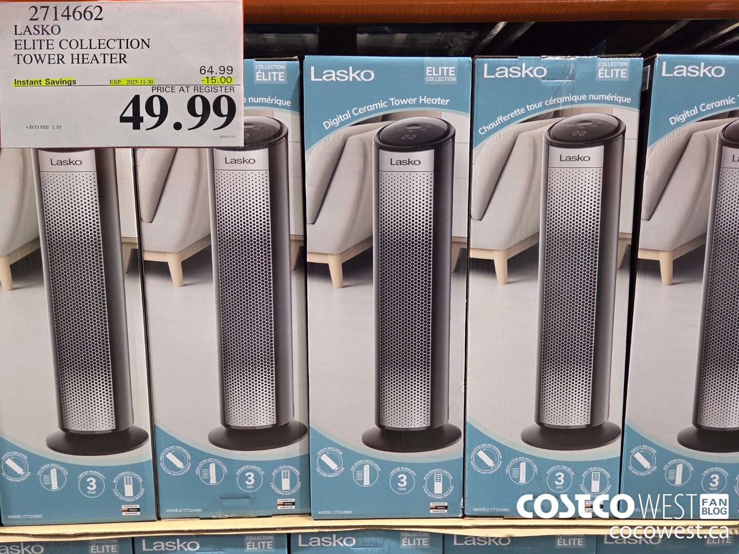 2714662 LASKO ELITE COLLECTION TOWER HEATER ($15.00 INSTANT SAVINGS EXPIRES ON 2025-11-30) $49.99