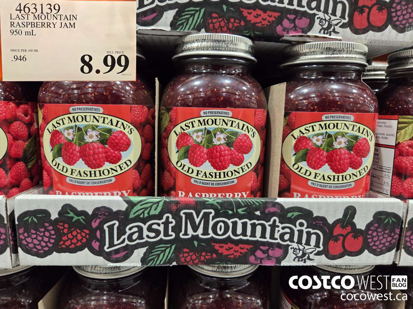 463139 LAST MOUNTAIN RASPBERRY JAM 950 mL $8.99