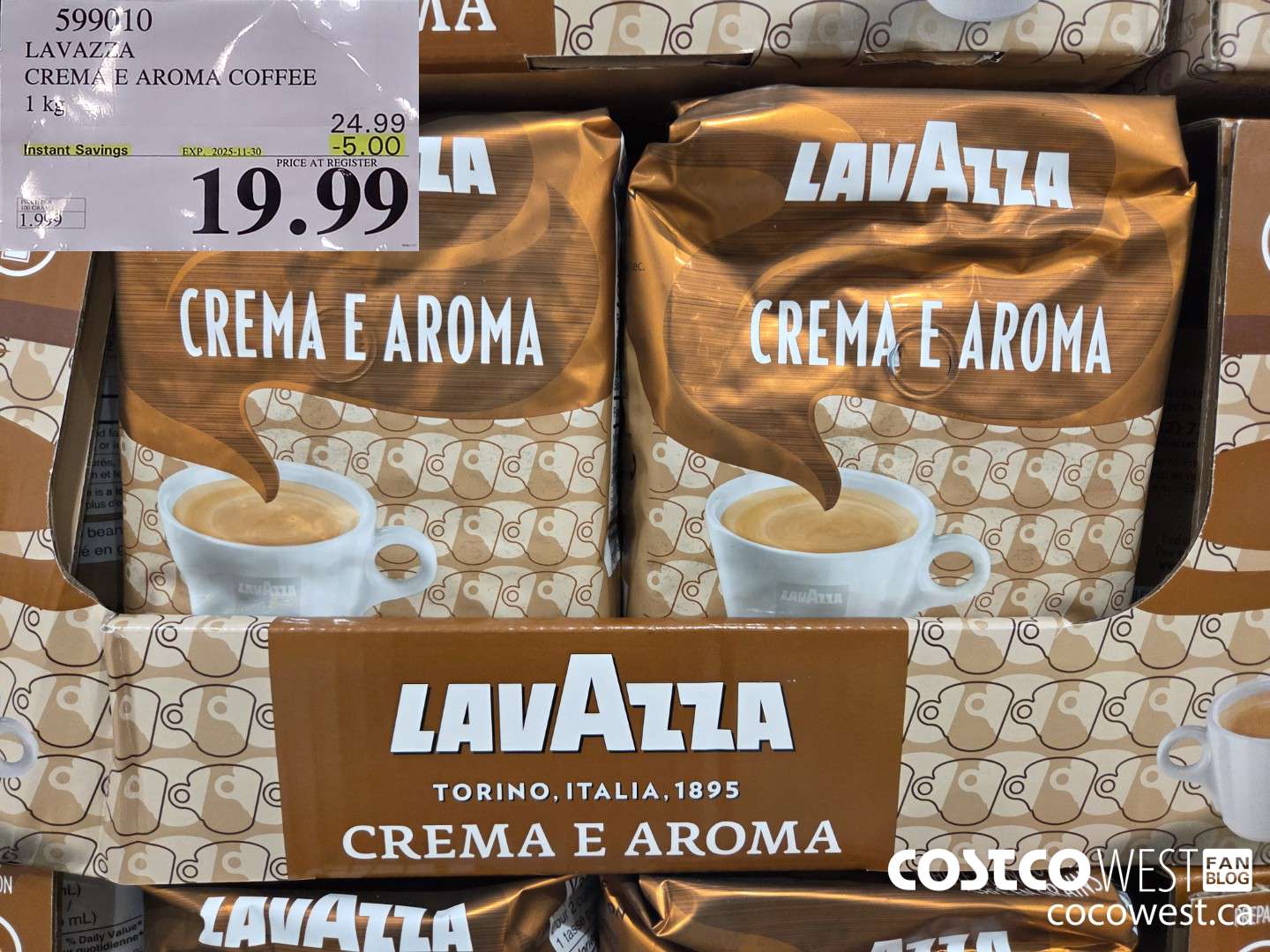 599010 LAVAZZA CREMA & AROMA COFFEE 1 kg ($5.00 INSTANT SAVINGS EXPIRES ON 2025-11-30) $19.99