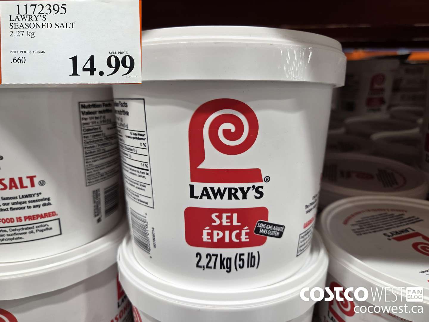 1172395 LAWRY'S SEASONED SALT 2.27 kg $14.99