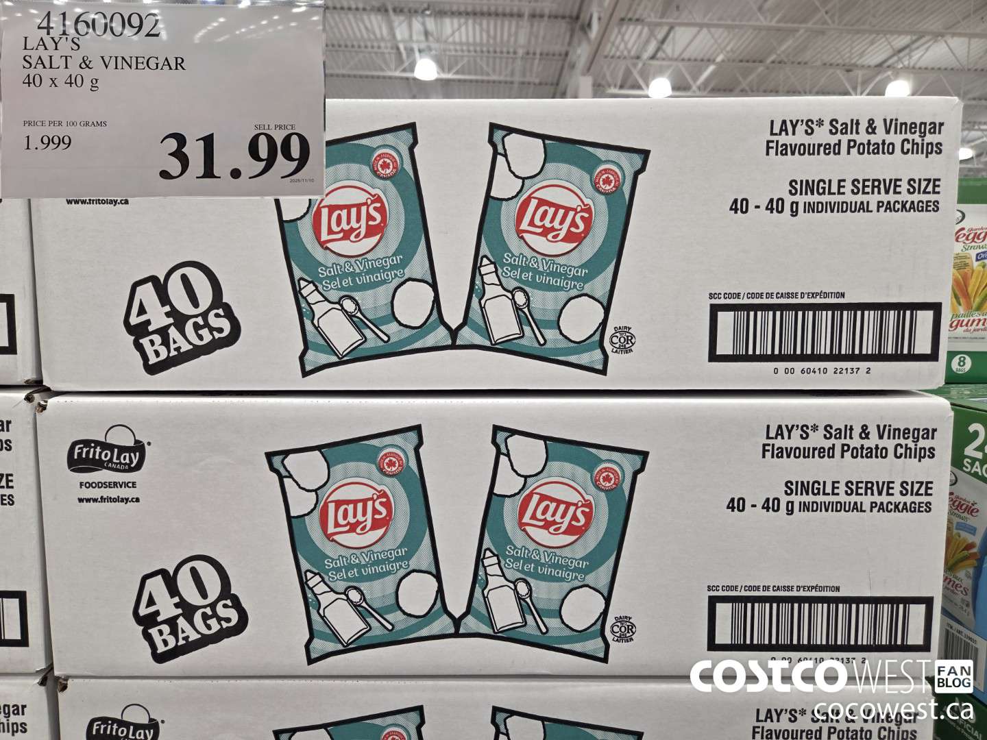 4160092 LAYS SALT & VINEGAR 40 x 40g $31.99