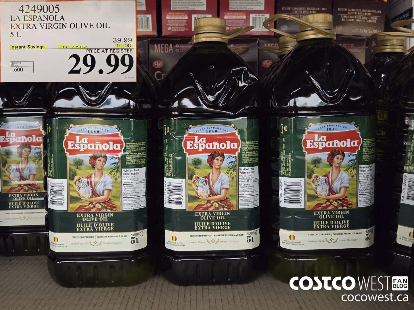 4249005 LA ESPANOLA EXTRA VIRGIN OLIVE OIL 5L ($10.00 INSTANT SAVINGS EXPIRES ON 2025-11-23) $29.99