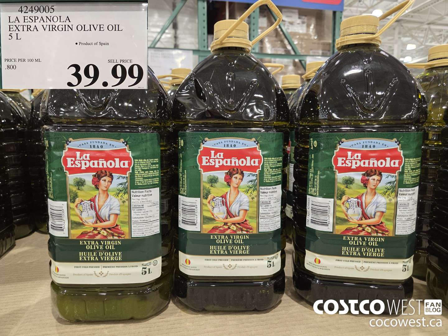 4249005 LA ESPANOLA EXTRA VIRGIN OLIVE OIL 5L $39.99