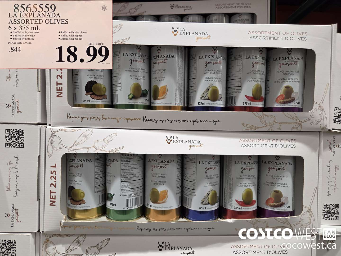 8565559 LA EXPLANADA ASSORTED OLIVES 6 X 375ML $18.99
