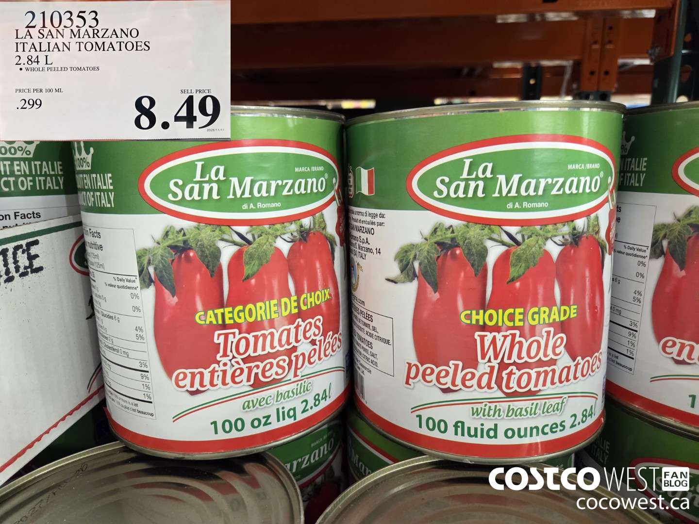 210353 LA SAN MARZANO ITALIAN TOMATOES 2.84 L $8.49
