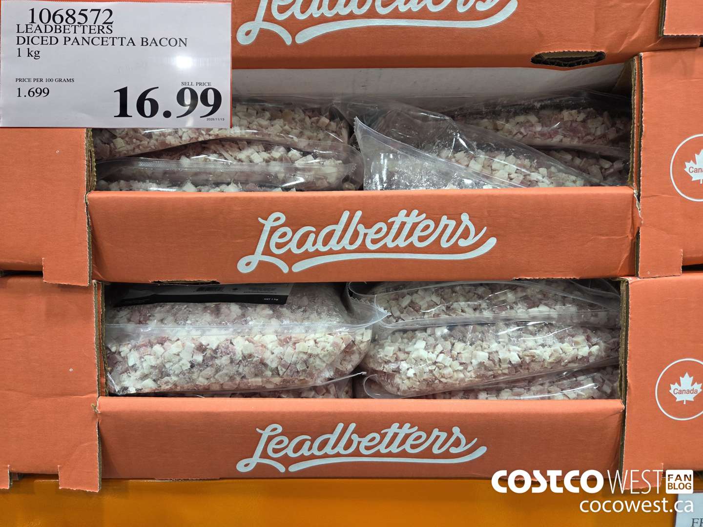 1068572 LEADBETTERS DICED PANCETTA BACON 1 kg $16.99