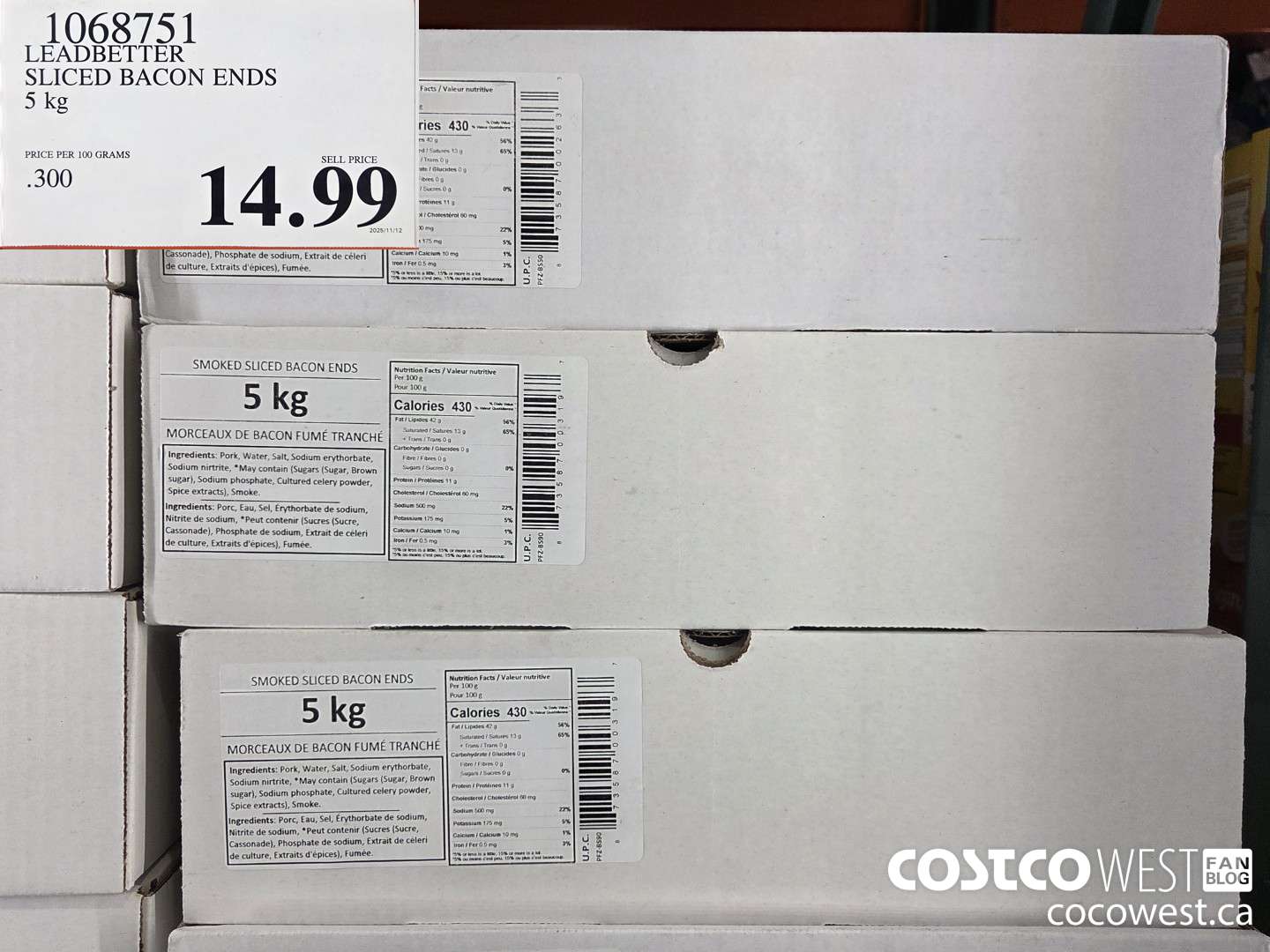 1068751 LEADBETTER SLICED BACON ENDS 5 kg $14.99