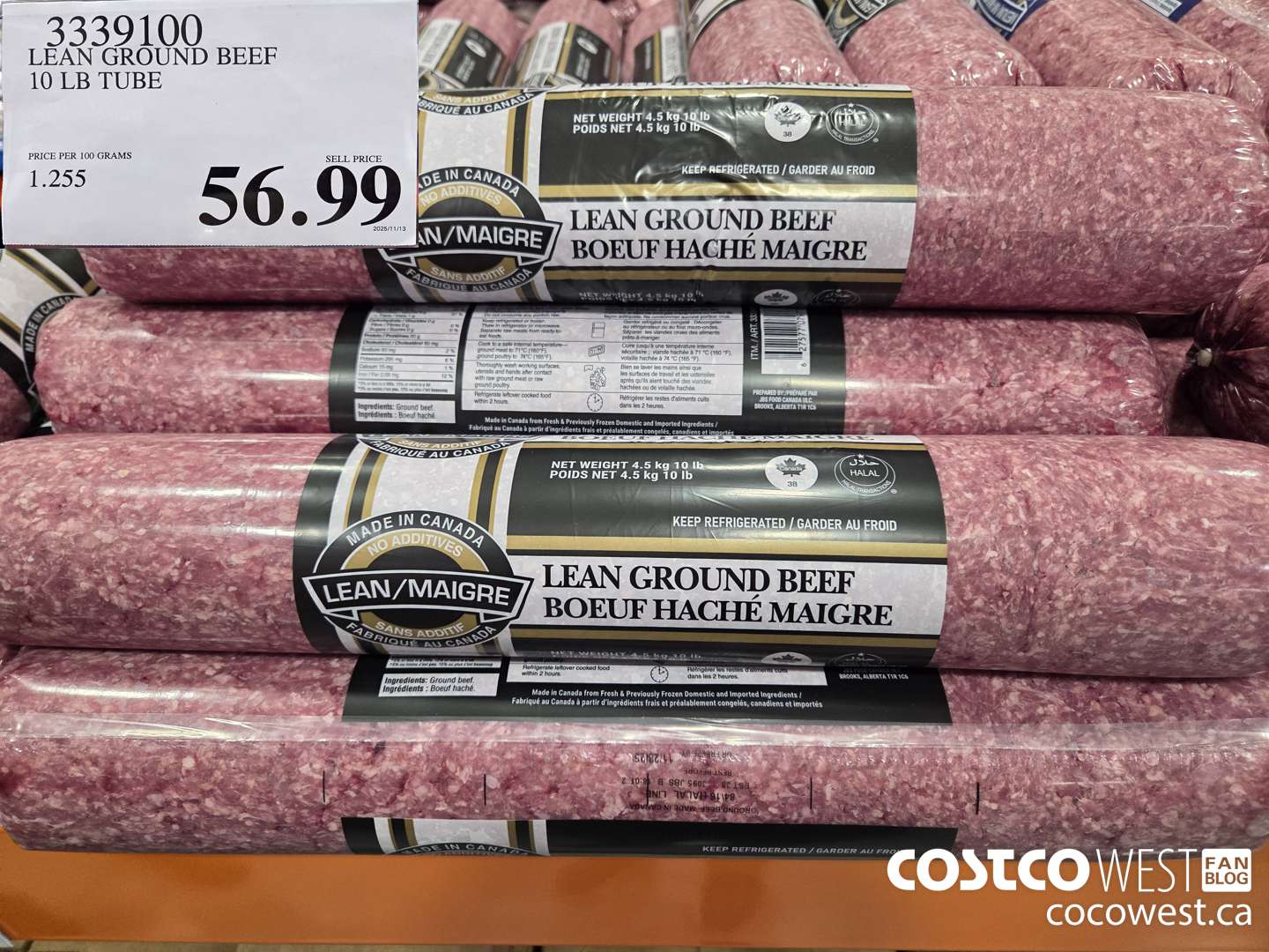 3339100 LEAN GROUND BEEF 10 LB TUBE $56.99