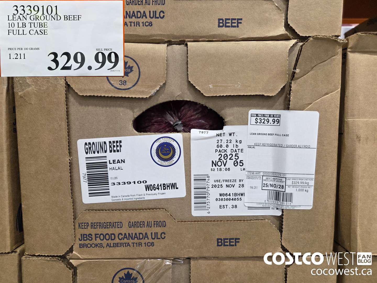 3339101 LEAN GROUND BEEF 10 LB TUBE FULL CASE $329.99