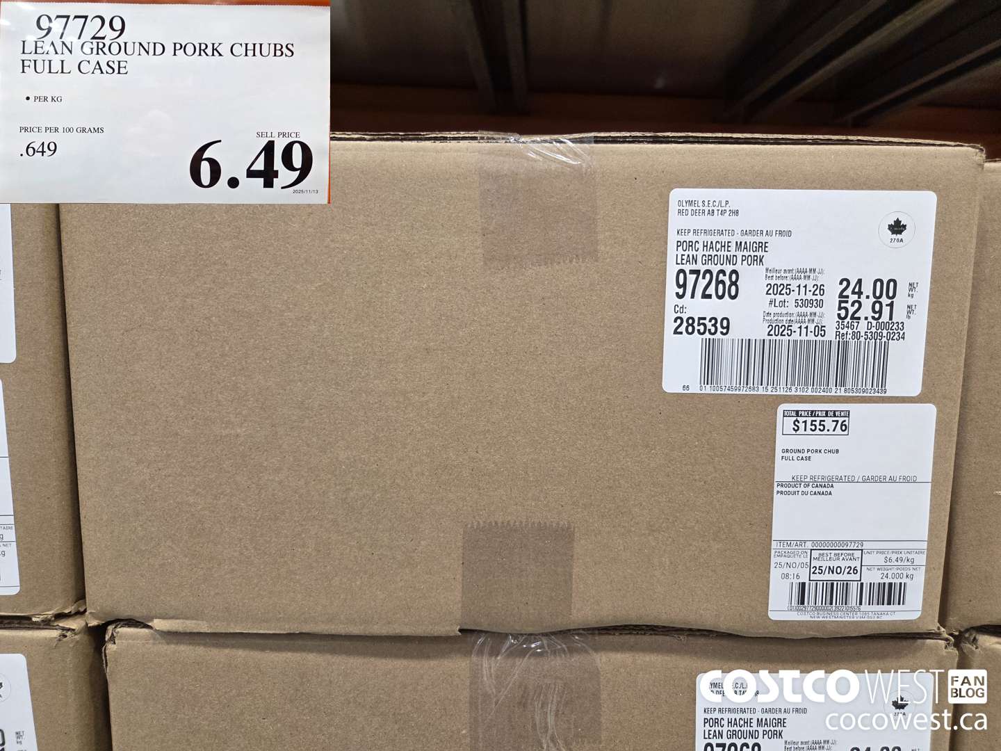 97729 LEAN GROUND PORK CHUBS FULL CASE $6.49