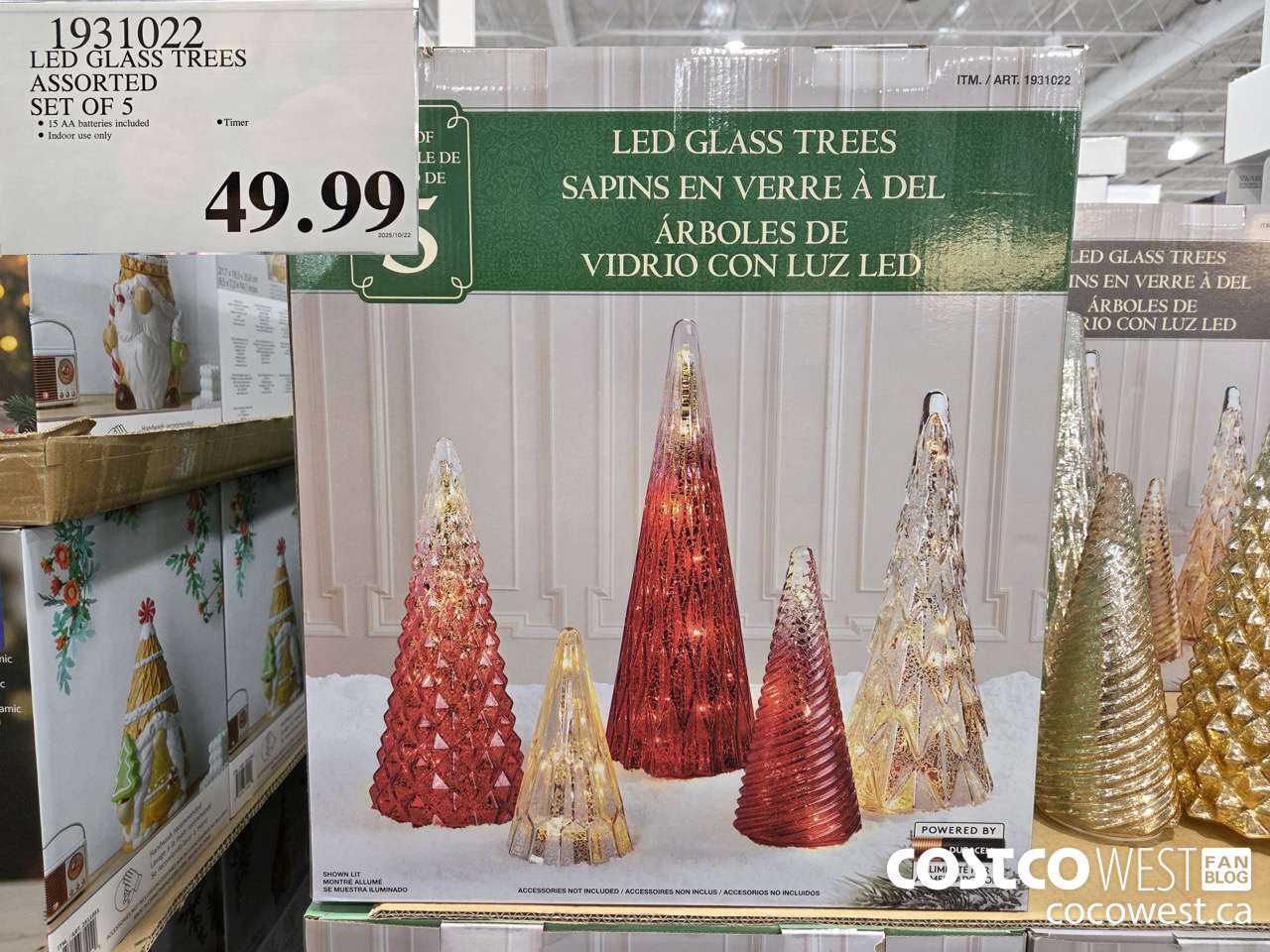 1931022 LED GLASS TREES ASSORTED SET OF 5 $49.99