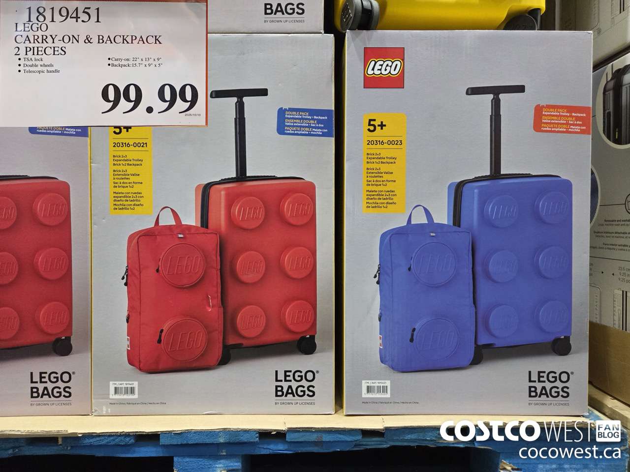 1819451 LEGO CARRY-ON & BACKPACK 2 PIECES $99.99