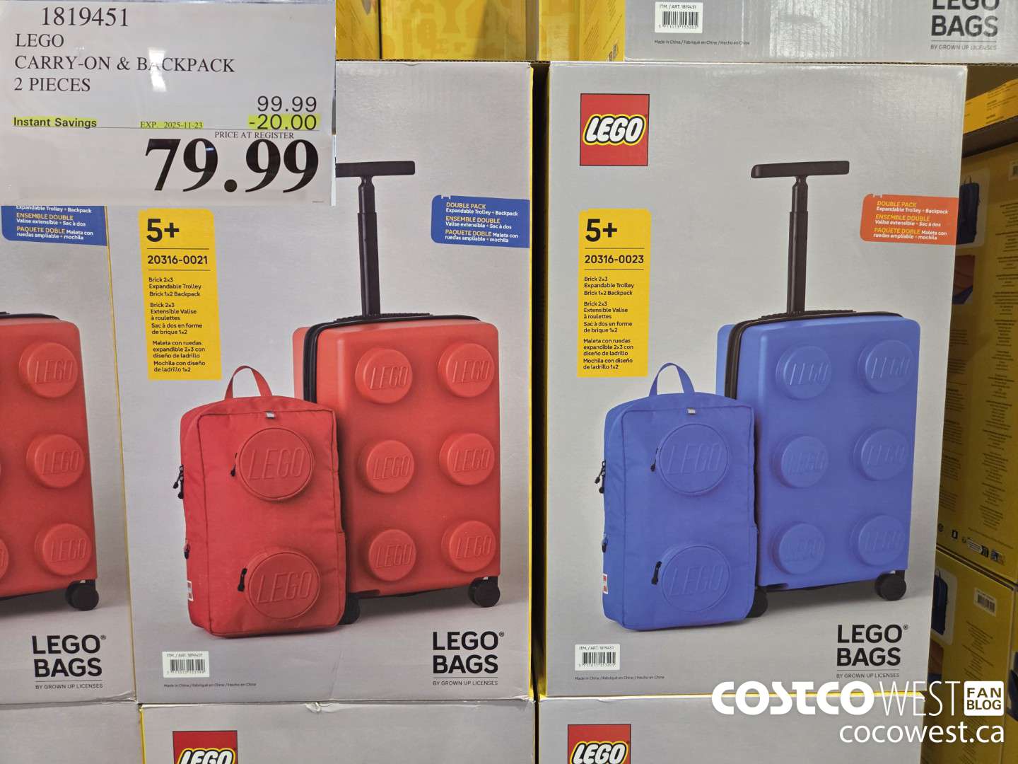1819451 LEGO CARRY-ON & BACKPACK 2 PIECES ($20.00 INSTANT SAVINGS EXPIRES ON 2025-11-23) $79.99