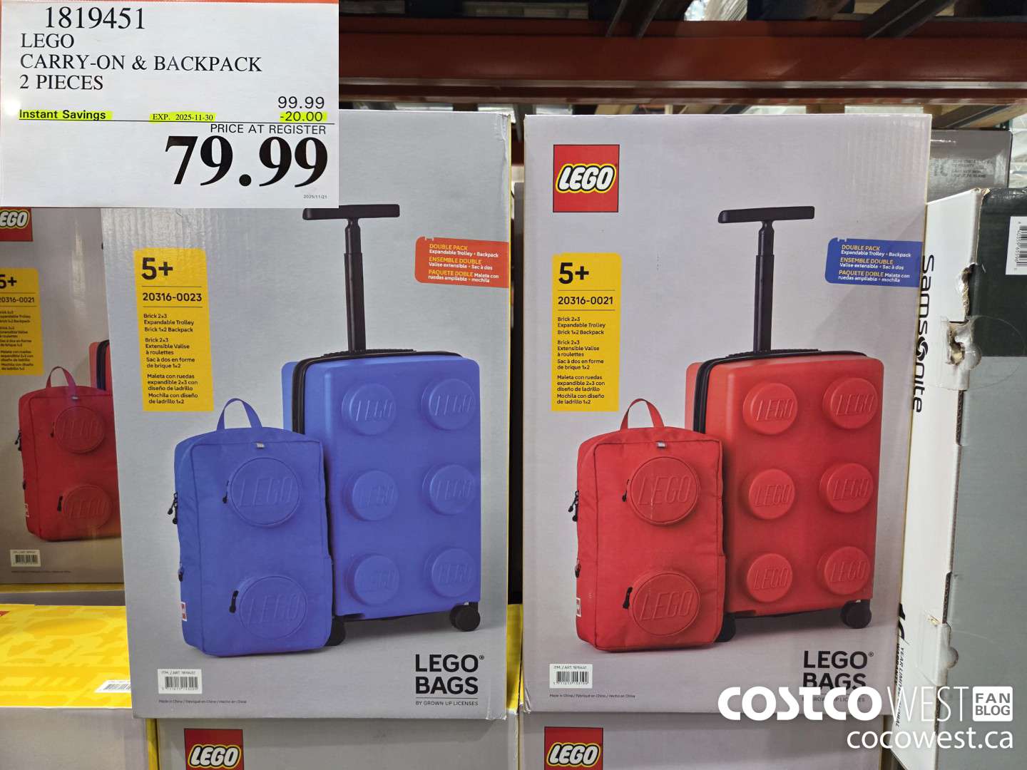 1819451 LEGO CARRY-ON & BACKPACK 2 PIECES ($20.00 INSTANT SAVINGS EXPIRES ON 2025-11-30) $79.99