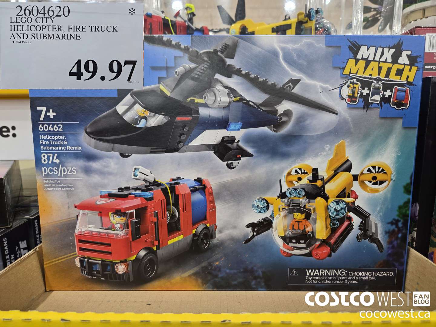 2604620 LEGO CITY HELICOPTER, FIRE TRUCK AND SUBMARINE $49.97