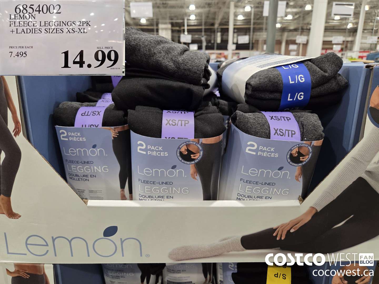 6854002 LEMON FLEECE LEGGINGS 2PK LADIES SIZES XS-XL $14.99